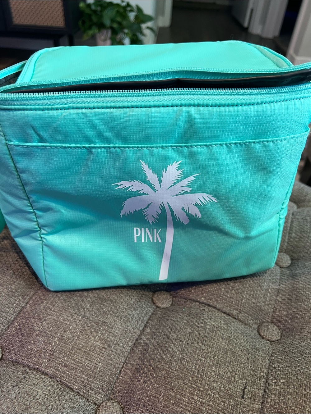 PINK Victoria's Secret Aqua/Turquoise Palm Tree Cooler Bag